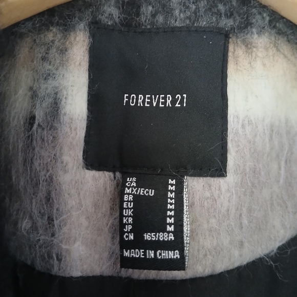 Vintage Forever 21 Jacket Duster All Over Curve Long-Line Overcoat Shadow Check - Picture 15 of 15